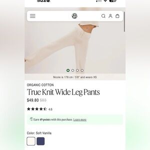 Organic Basics Organic Cotton True Knit Wide Leg Flare Pants XL Vanilla